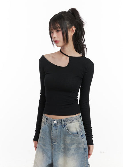 Cut-Out Slim-Fit Long Sleeve Top CJ528