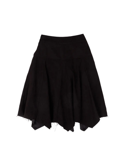 vintage-asymmetric-flare-midi-skirt-cd531 / Black