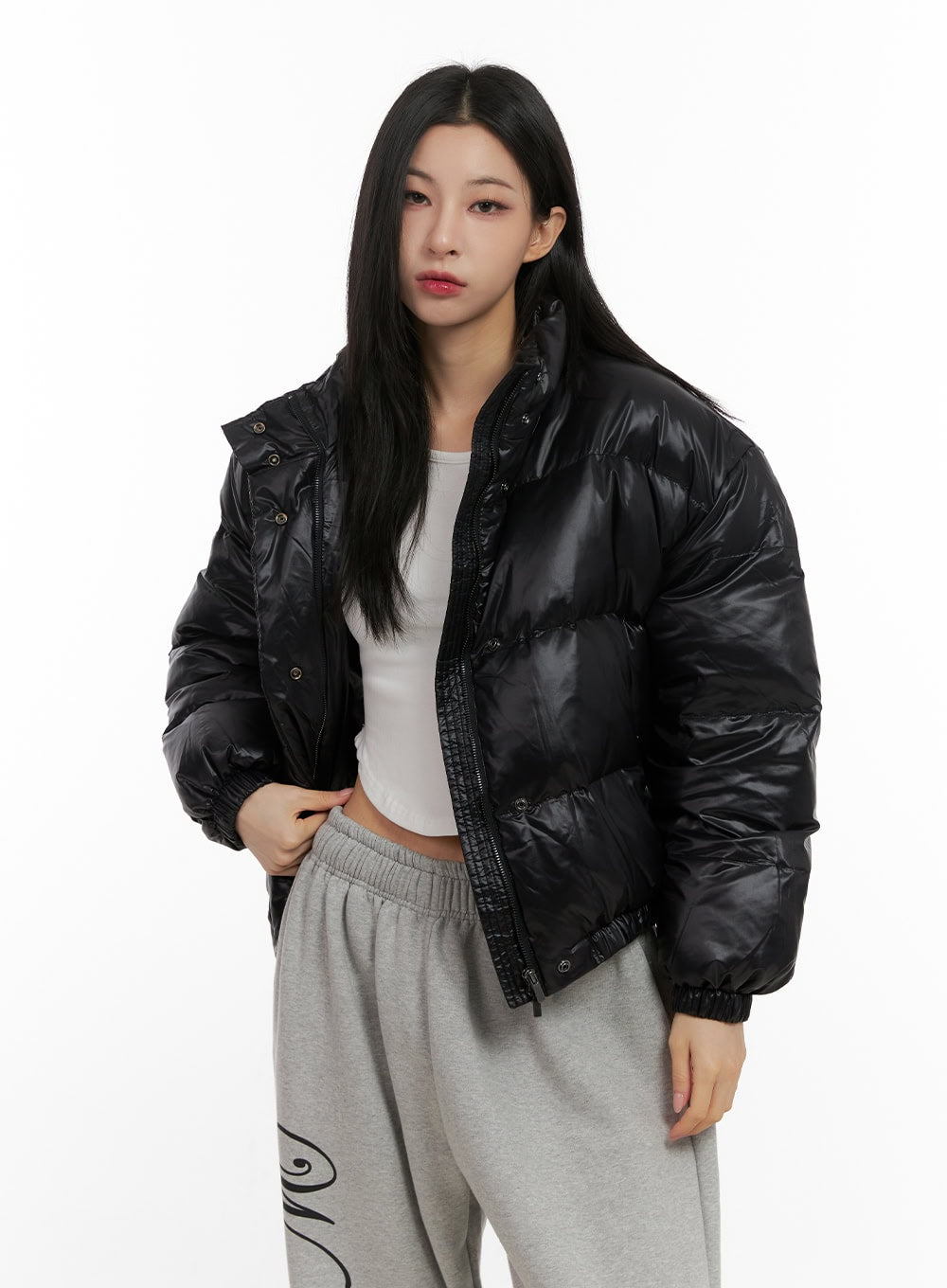 cozy-zip-up-puffer-jacket-cn416 / Black