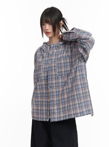 Buttoned Plaid Hooded Shirt CF518