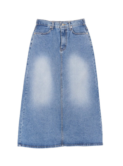 Back-Slit Stitched Denim Maxi Skirt CM511