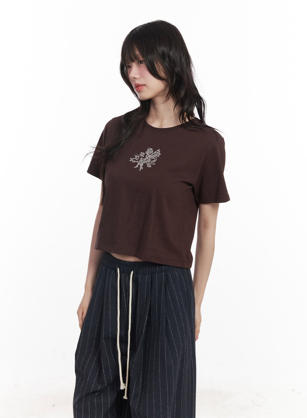 angel-graphic-crop-tee-cy521 / Brown
