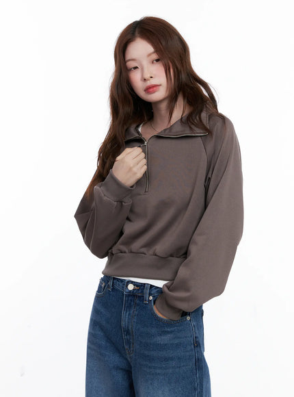 collar-solid-half-zip-sweatshirt-cg520 / Brown