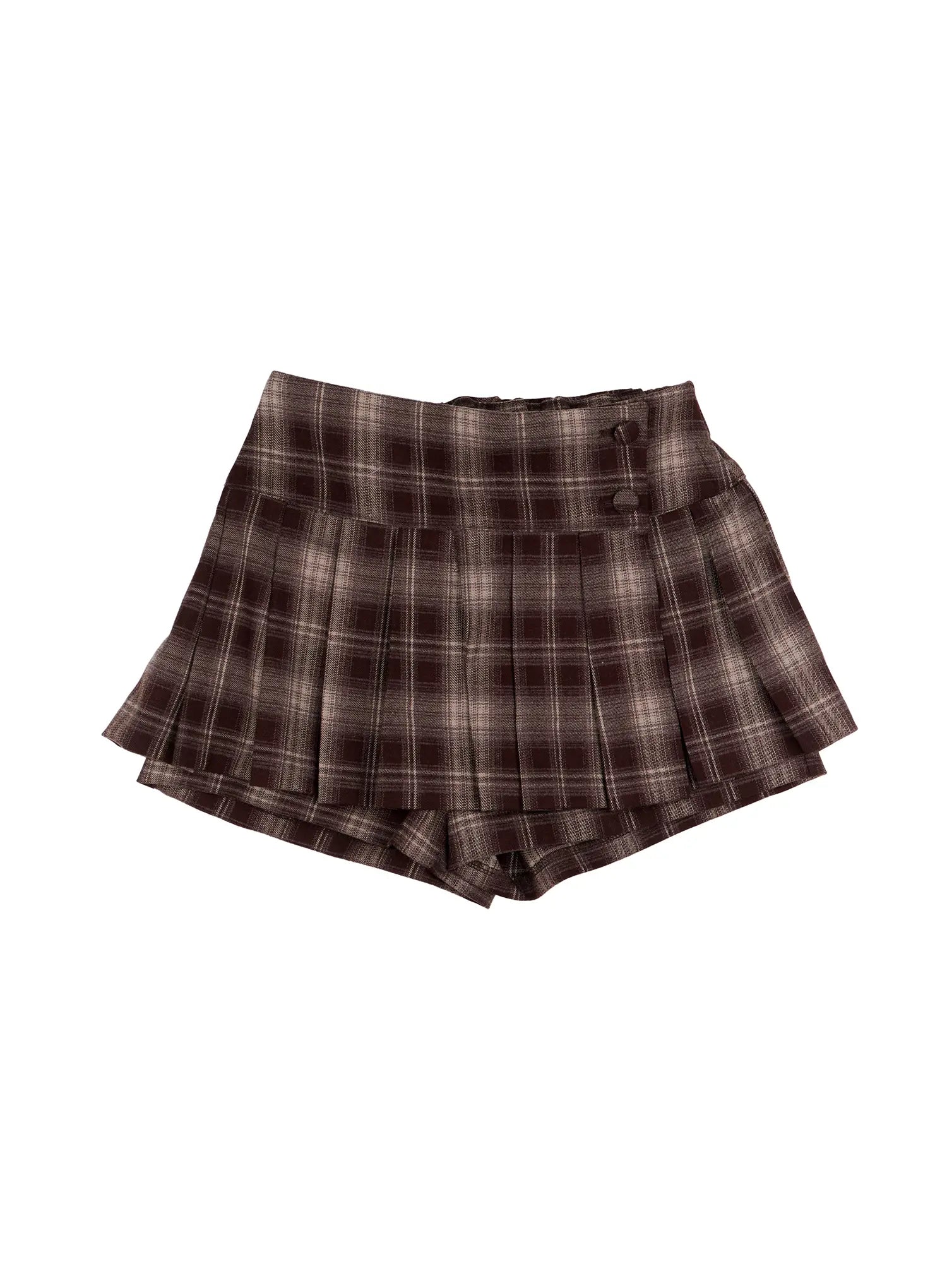 plaid-high-waist-mini-skirt-cn524 / Brown