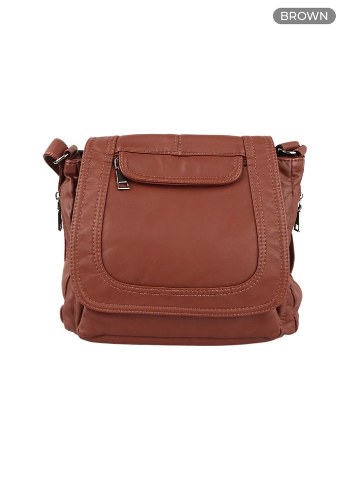 stitched-faux-leather-crossbody-bag-cm419 / Brown