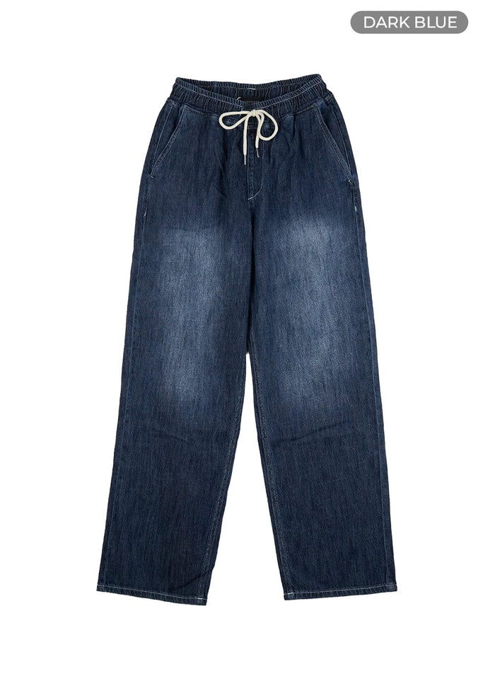 banding-drawstring-baggy-jeans-unisex-cu417 / Dark blue