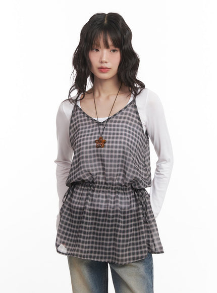 sheer-checkered-mini-dress-cm519 / Dark blue