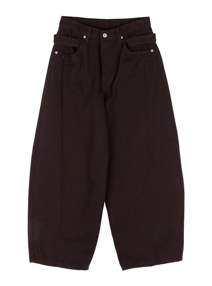 side-point-wide-leg-cotton-pants-cn527 / Dark brown