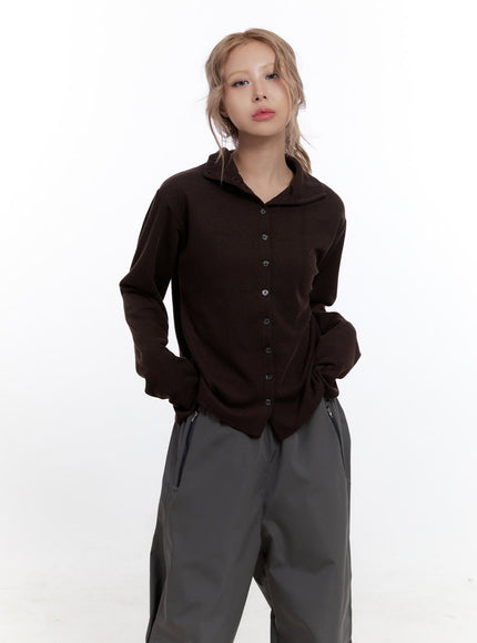 poly-spandex-long-sleeve-cardigan-cn425 / Dark brown