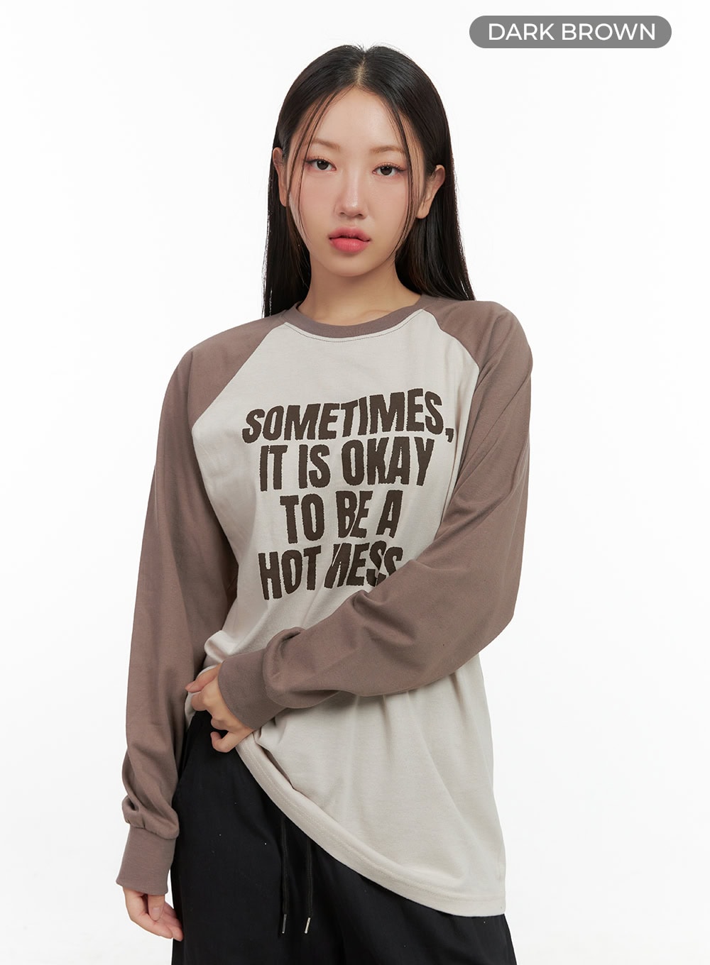 cotton-lettering-raglan-long-sleeve-tee-cs404 / Dark brown