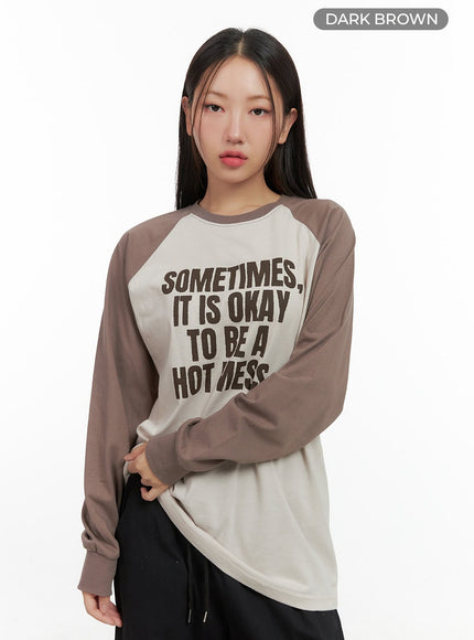 cotton-lettering-raglan-long-sleeve-tee-cs404 / Dark brown
