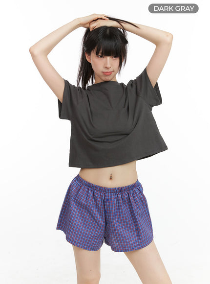 layered-back-short-sleeve-crop-shirt-cg409 / Dark gray