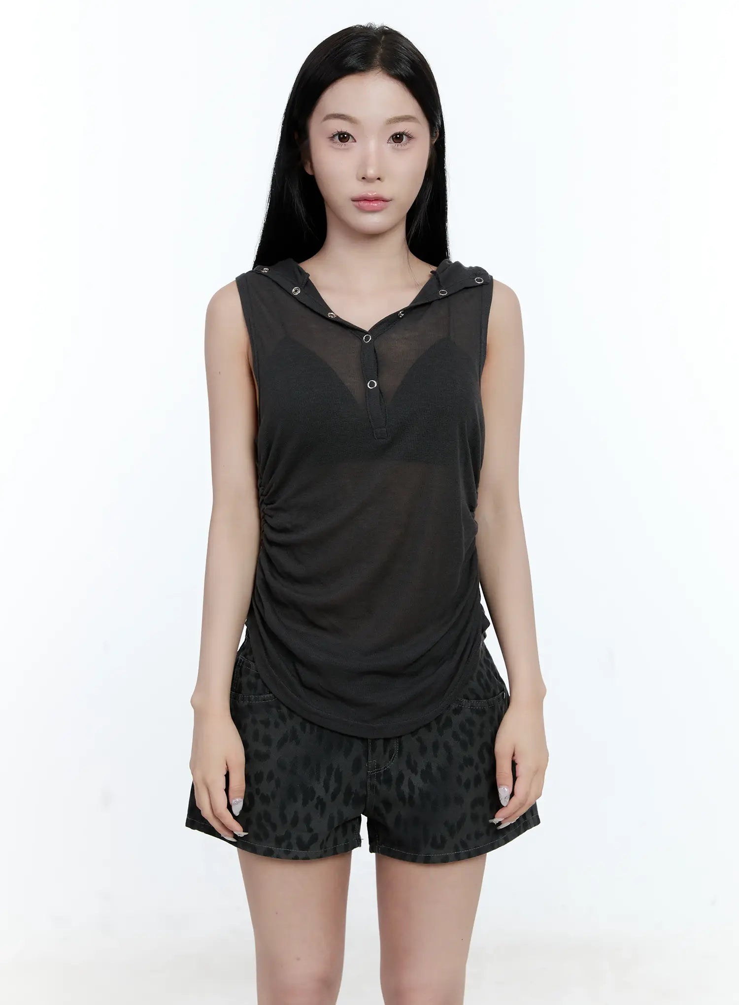 Sheer Hooded Sleeveless Top CG501