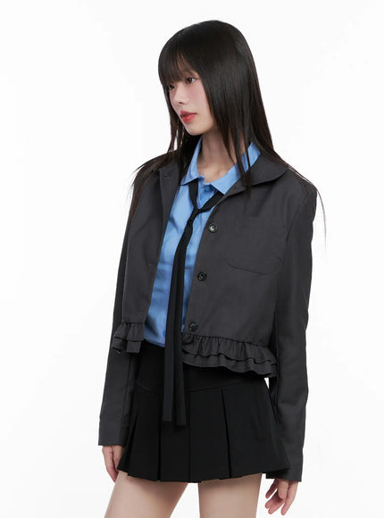 frilly-cropped-blazer-cg518 / Dark gray