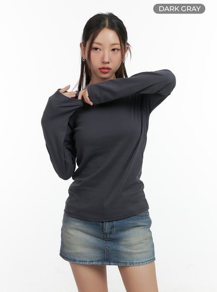 soft-round-neck-long-sleeve-tee-co417 / Dark gray