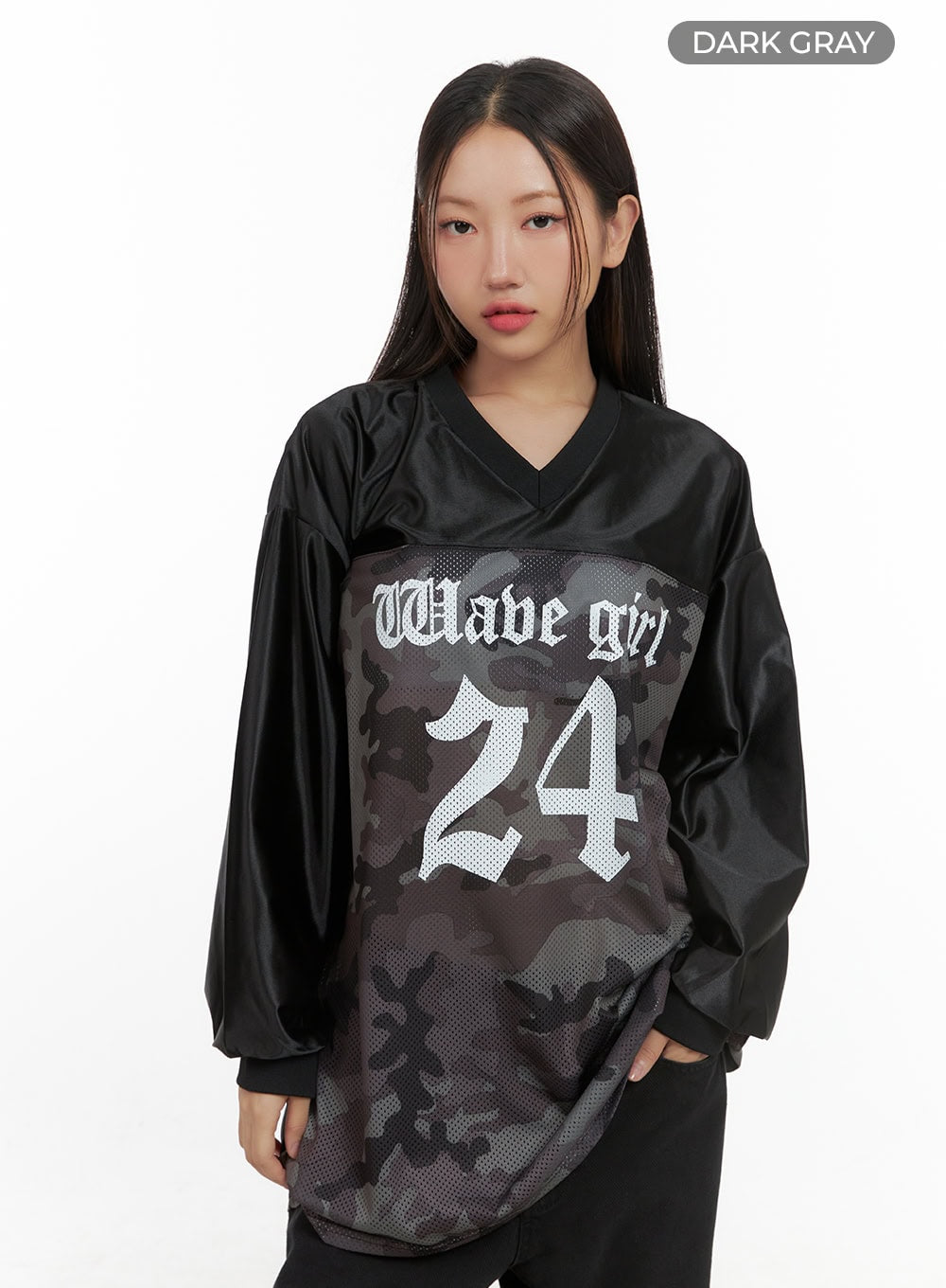 oversized-camo-print-jersey-long-sleeve-cs404 / Dark gray
