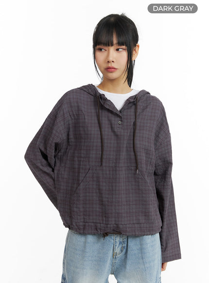 plaid-pocket-hoodie-cm407 / Dark gray