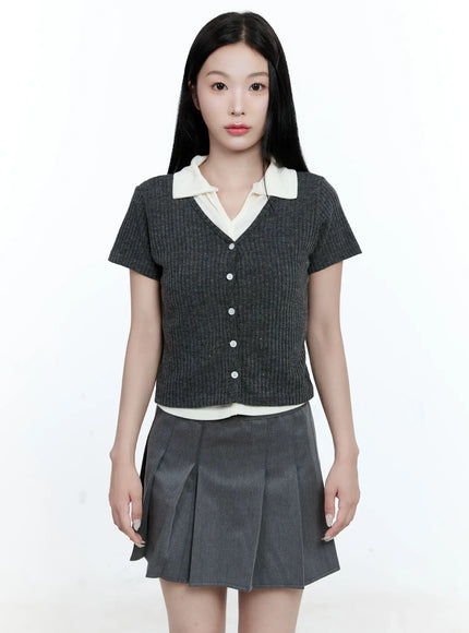 layered-collar-cardigan-tee-cg511 / Dark gray