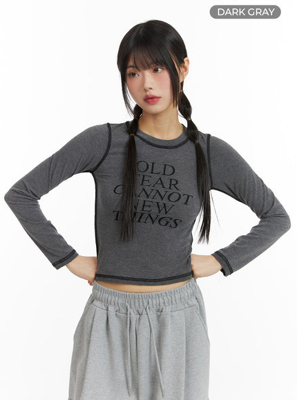 stitched-crop-long-sleeve-top-cf423 / Dark gray