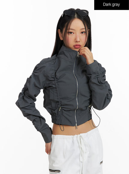 shirred-nylon-crop-jacket-cf414 / Dark gray
