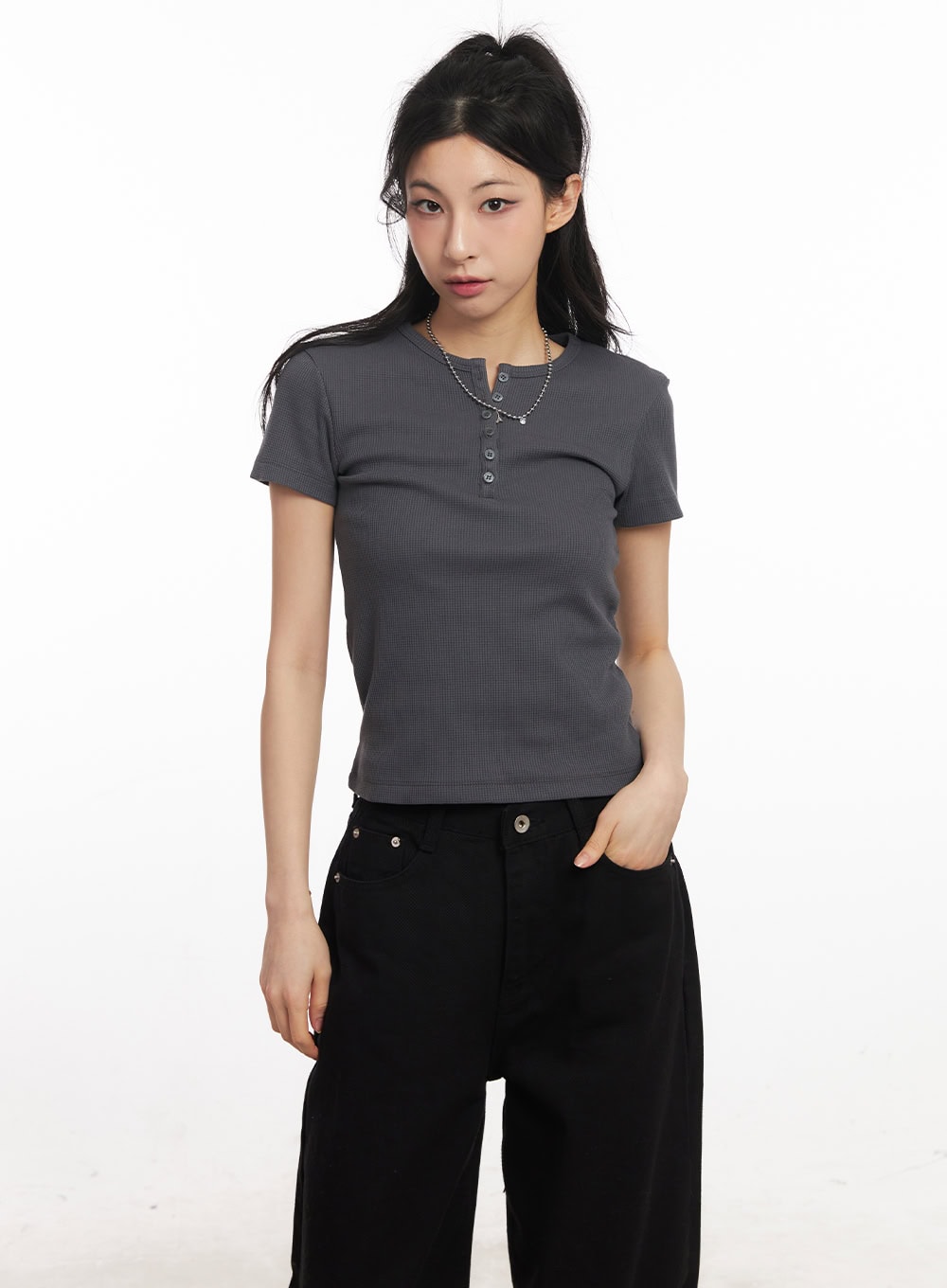 essential-henley-button-top-ca516 / Dark gray