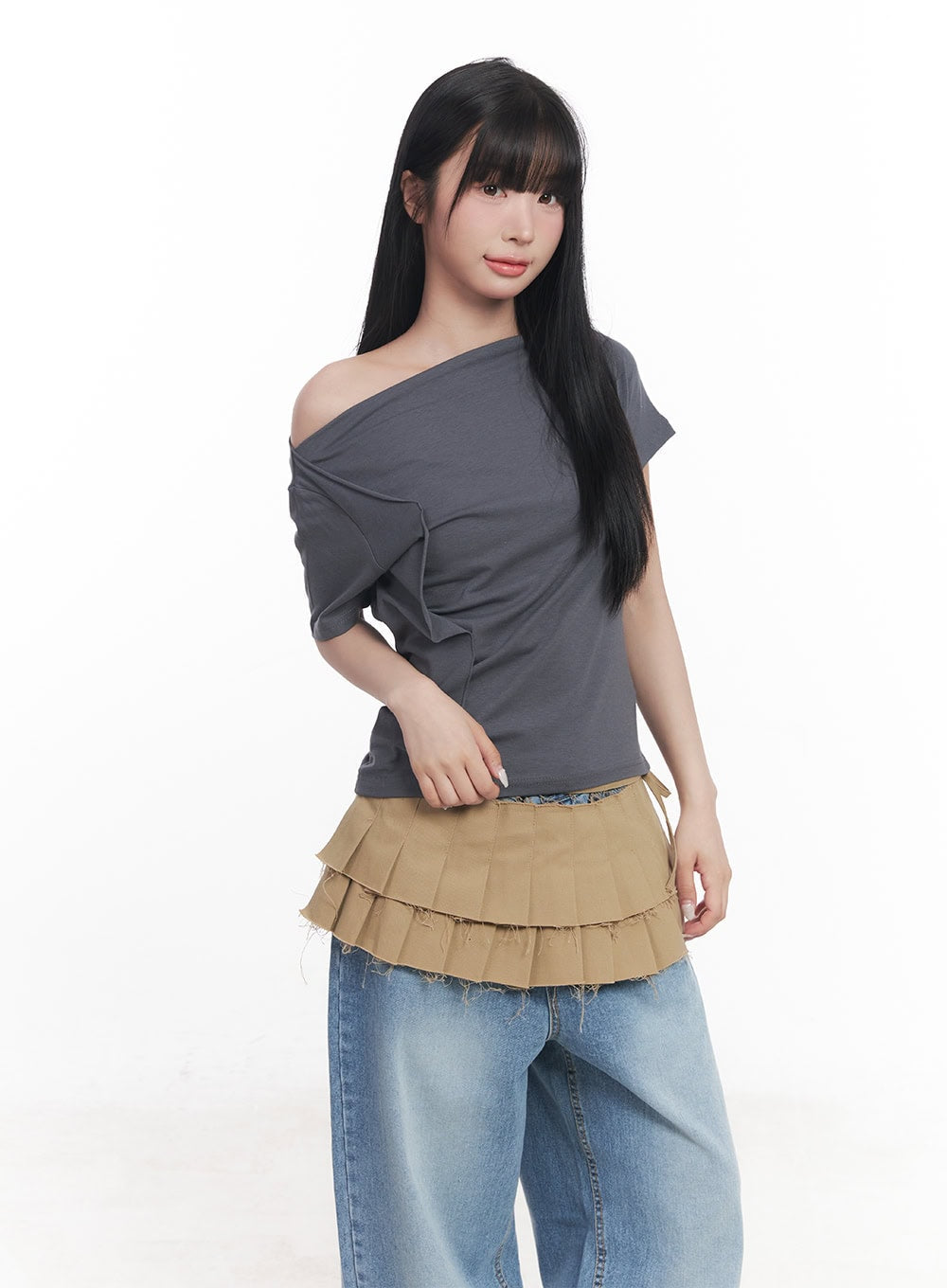 essential-off-shoulder-top-cy527 / Dark gray