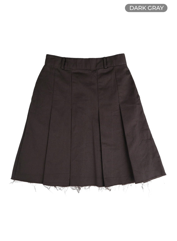 destroyed-hem-pleated-midi-skirt-cm407 / Dark gray