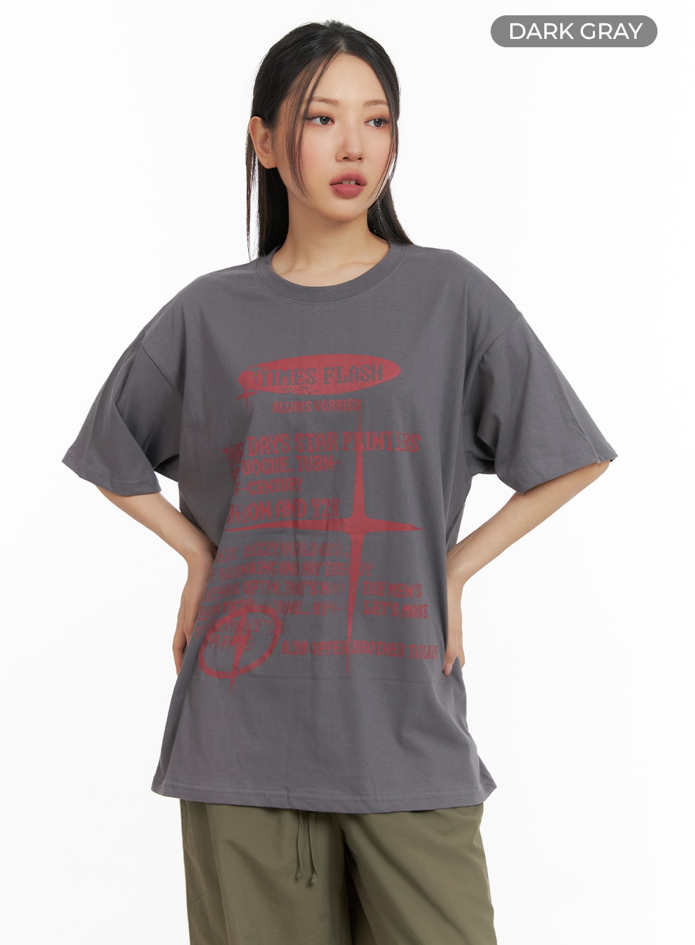 graphic-lettering-oversized-tee-cm419 / Dark gray