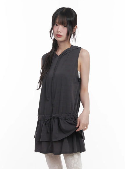 sleeveless-hooded-mini-dress-cu519 / Dark gray