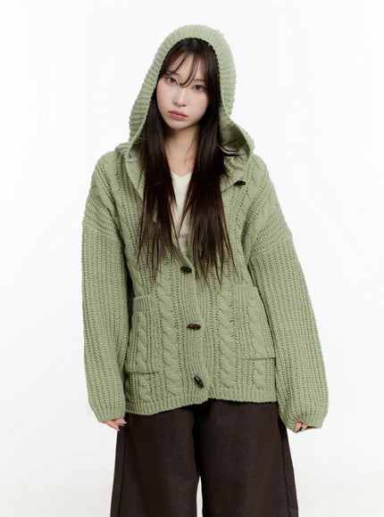 oversized-knit-button-up-hoodie-cn524 / Dark green