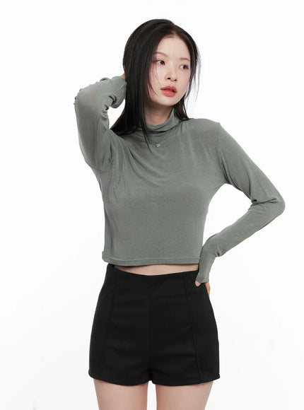 crop-turtleneck-long-sleeve-top-cn504 / Dark green