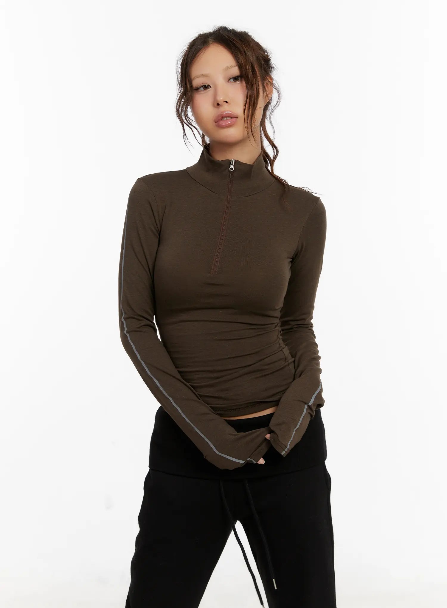 chic-half-zip-up-slim-fit-top-cd517 / Dark green