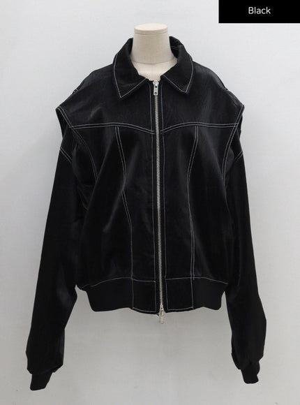 Over Fit Stitch Faux Leather Jacket Unisex CG16