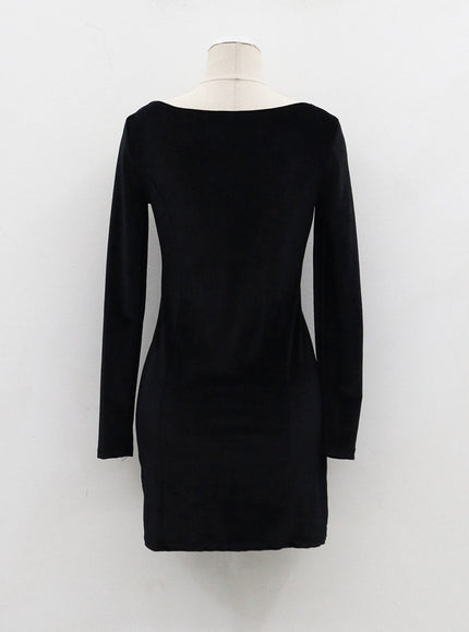 Velvet Side Slit Square Neck Mini Dress CJ311