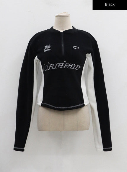 Two Color Embroidered Zip-Up Top CJ304