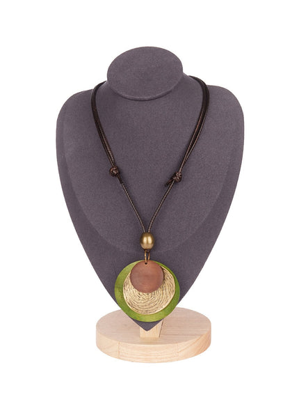 Round Wooden Studded Necklace CF513