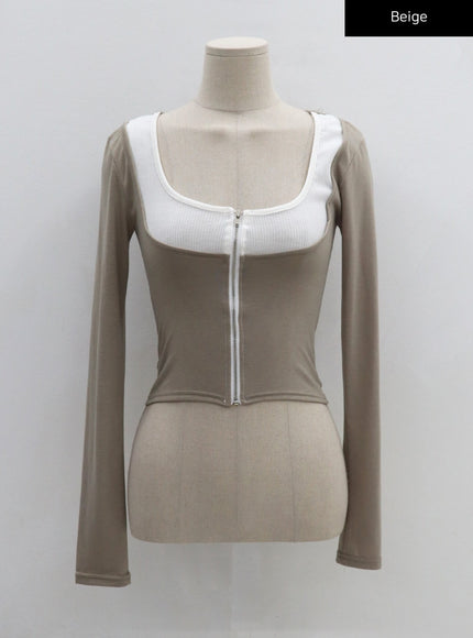 Two Tone Zip-Up Cropped Top CG31