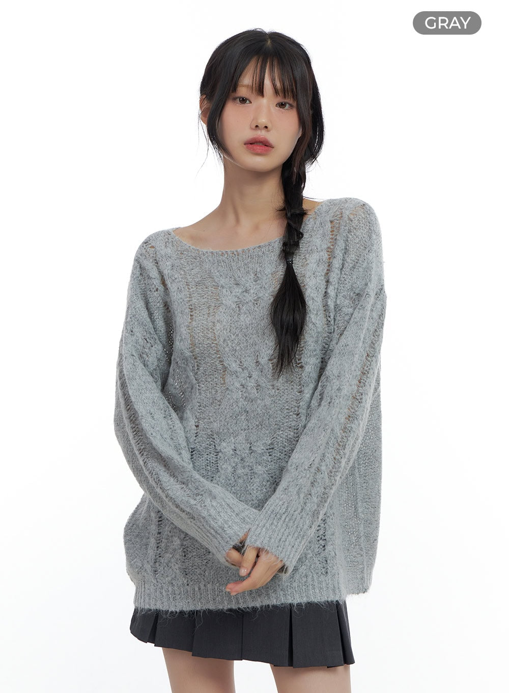 boat-neck-sheer-knit-top-cs420 / Gray