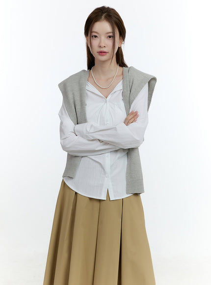 knitted-front-tie-shawl-cf503 / Gray