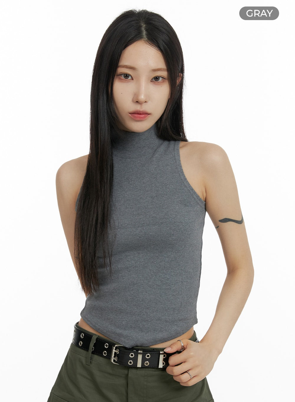 half-neck-sleeveless-crop-top-cf428 / Gray