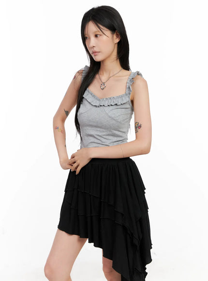 asymmetric-ruffle-dress-cl528 / Gray
