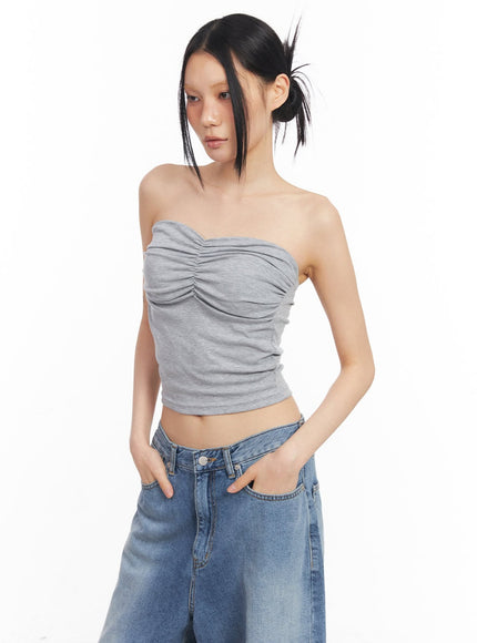 shirring-padded-tube-top-cy528 / Gray