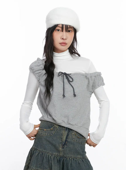 ruffle-off-shulder-sleeveless-top-co507 / Gray