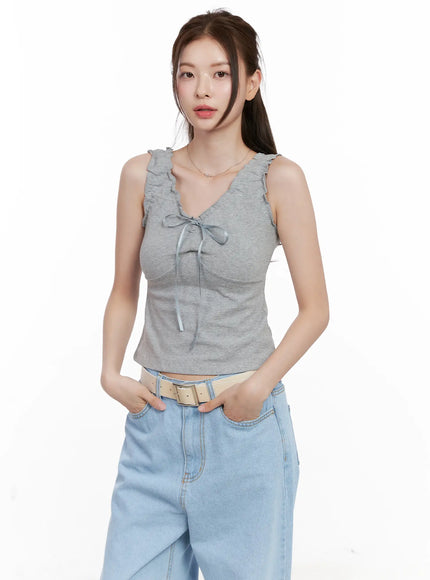 Shirred Ribbon 2-Way Sleeveless Top CL523