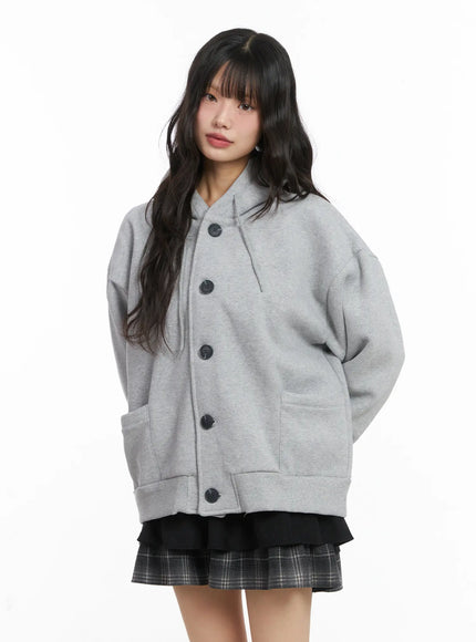 overfit-fleece-button-hoodie-cd531 / Gray