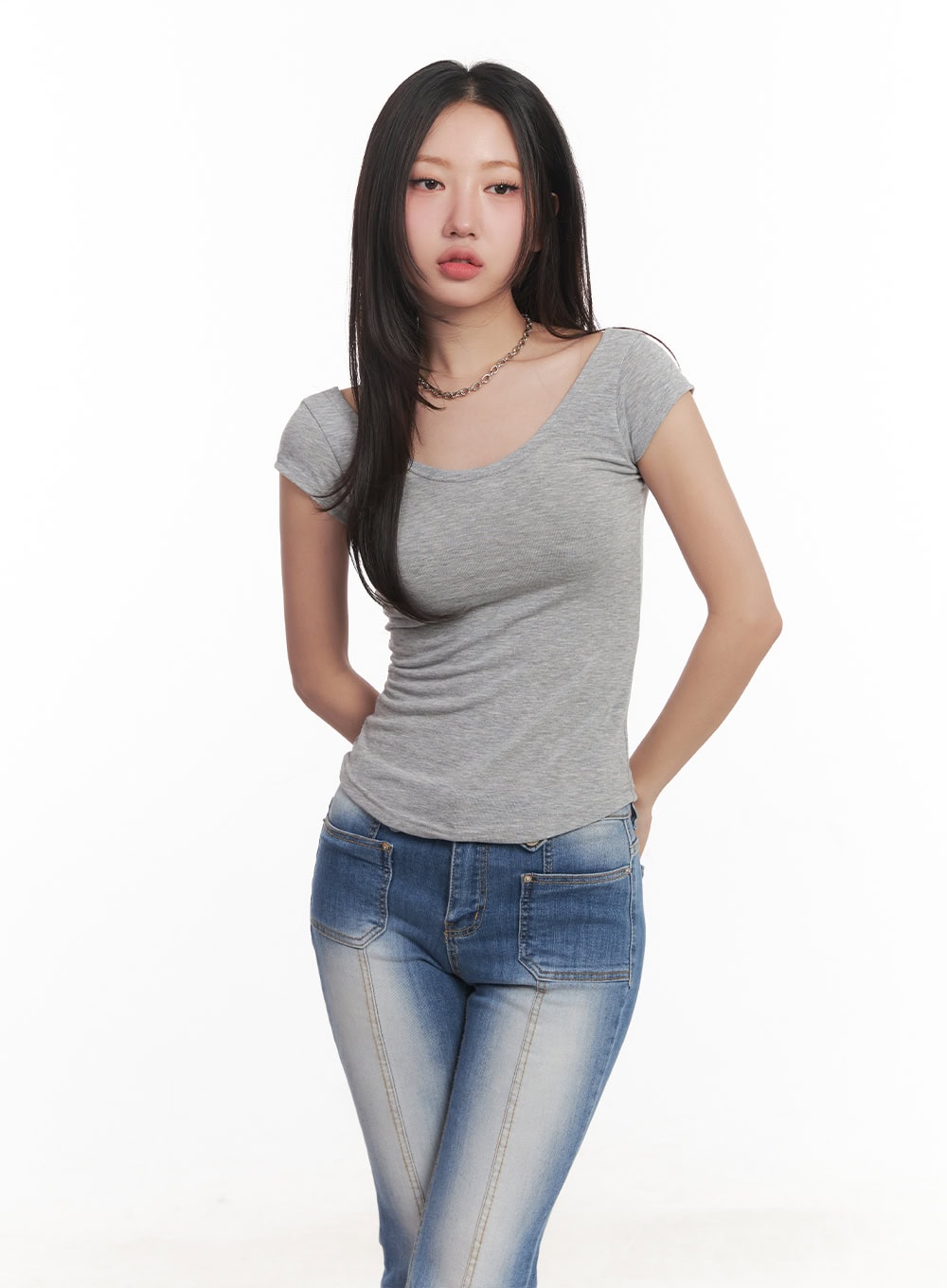 essential-slim-u-neck-crop-top-ca530 / Gray