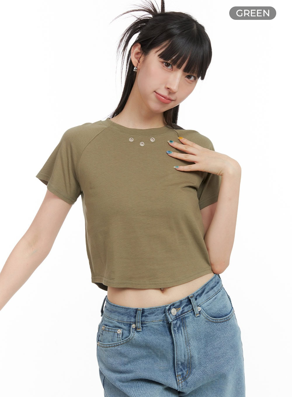 crop-raglan-sleeve-cotton-t-shirt-cg408 / Green