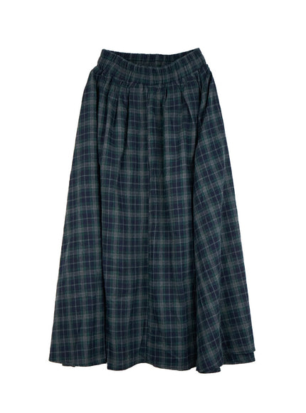 checkered-print-flared-maxi-skirt-cn426 / Green