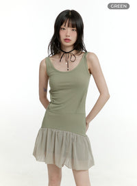 deep-u-neck-drop-waist-mini-dress-cl426 / Green