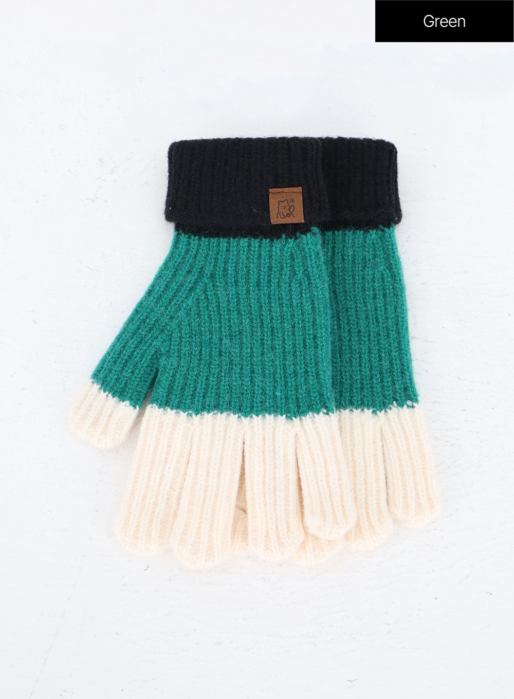 color-block-knit-gloves-in302 / Green